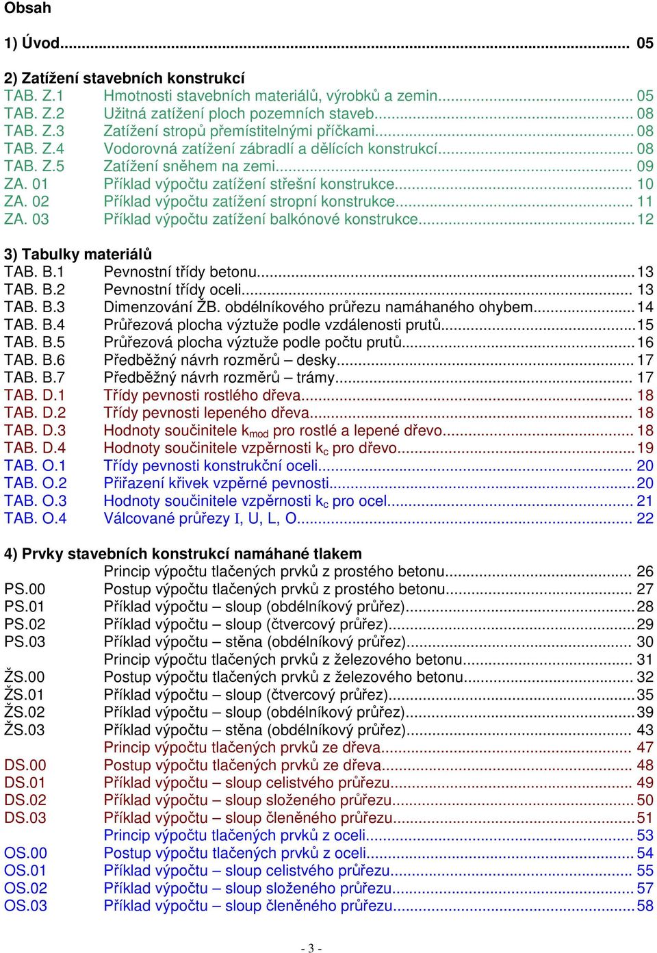 02 Příklad výpočtu zatížení stropní konstrukce... 11 ZA. 03 Příklad výpočtu zatížení balkónové konstrukce... 12 3) Tabulky materiálů TAB. B.1 Pevnostní třídy betonu... 13 TAB. B.2 Pevnostní třídy oceli.