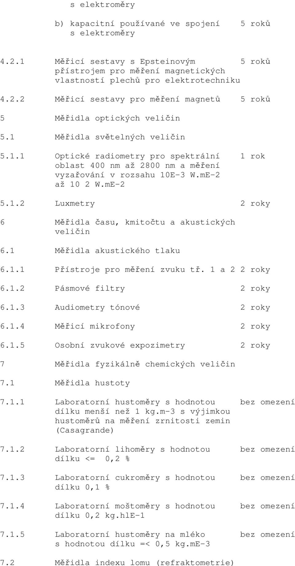 1 Měřidla akustického tlaku 6.1.1 Přístroje pro měření zvuku tř. 1 a 2 6.1.2 Pásmové filtry 6.1.3 Audiometry tónové 6.1.4 Měřicí mikrofony 6.1.5 Osobní zvukové expozimetry 7 Měřidla fyzikálně chemických veličin 7.