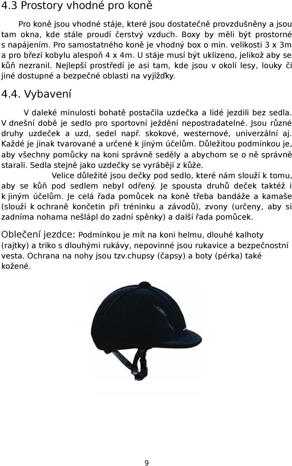 Nejlepší prostředí je asi tam, kde jsou v okolí lesy, louky či jiné dostupné a bezpečné oblasti na vyjížďky. 4.4. Vybavení V daleké minulosti bohatě postačila uzdečka a lidé jezdili bez sedla.