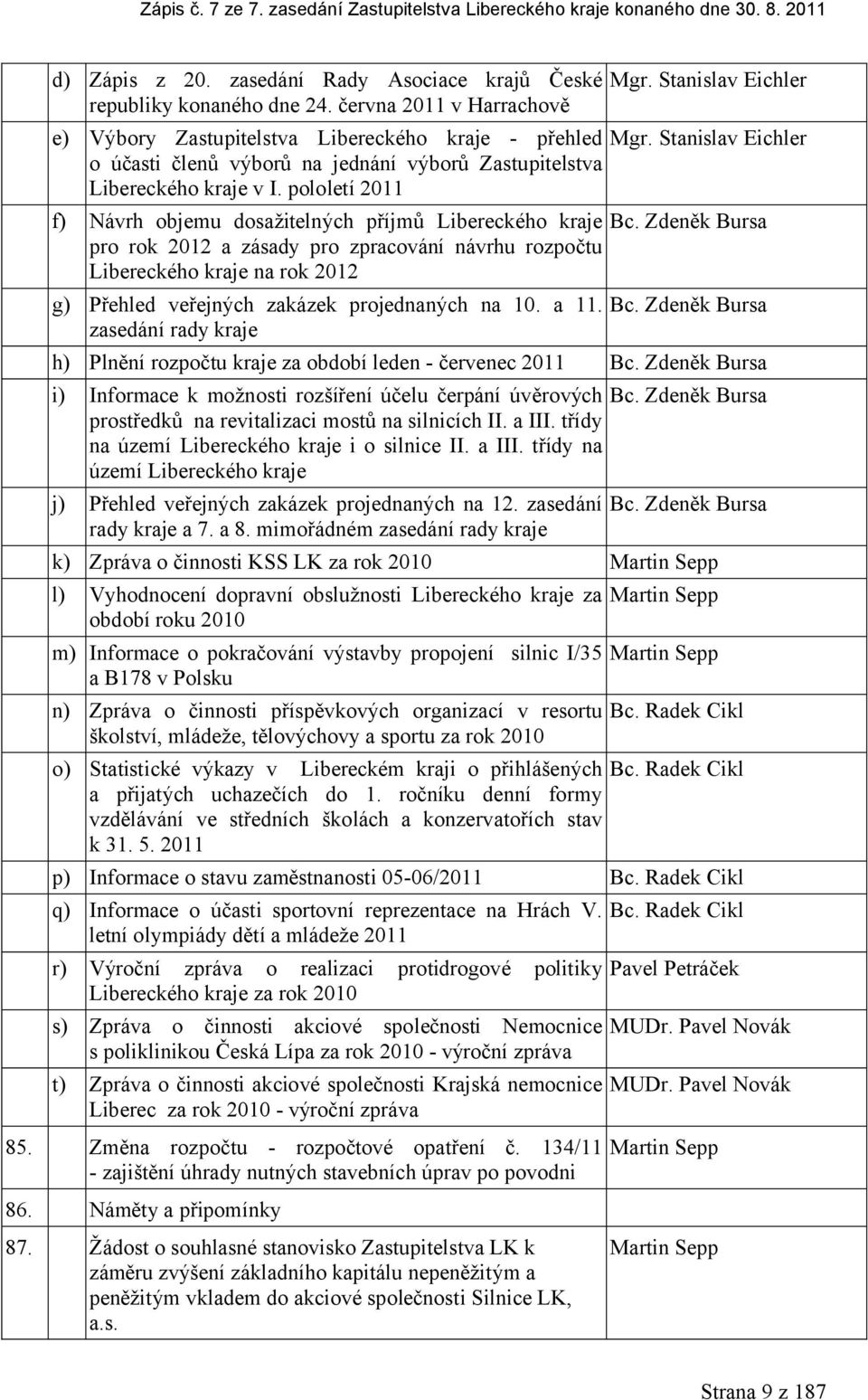 pololtí 2011 f) Návrh objmu dosažitlných příjmů Librckého kraj Bc.