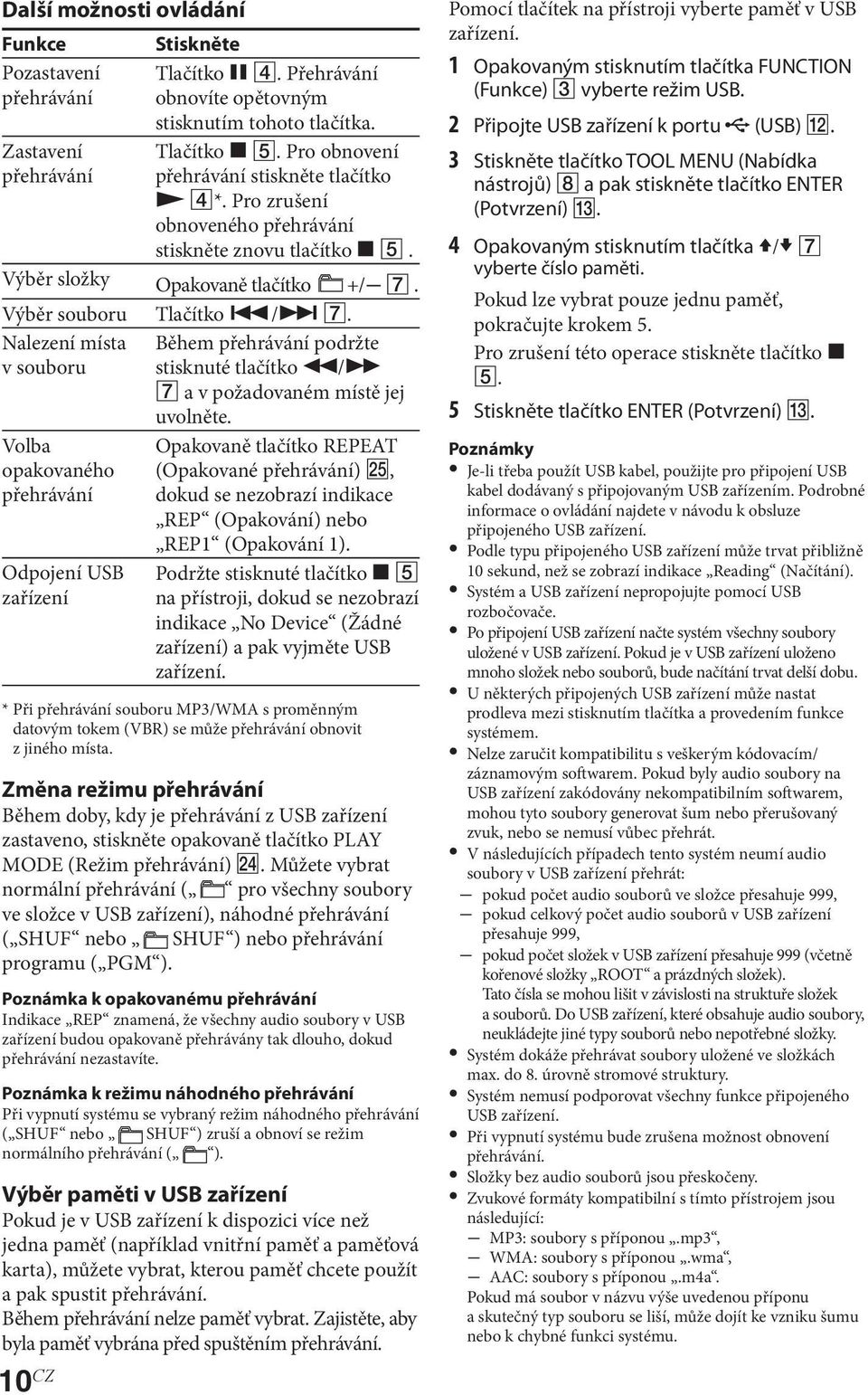 Nalezení místa v souboru Během přehrávání podržte stisknuté tlačítko / a v požadovaném místě jej uvolněte.