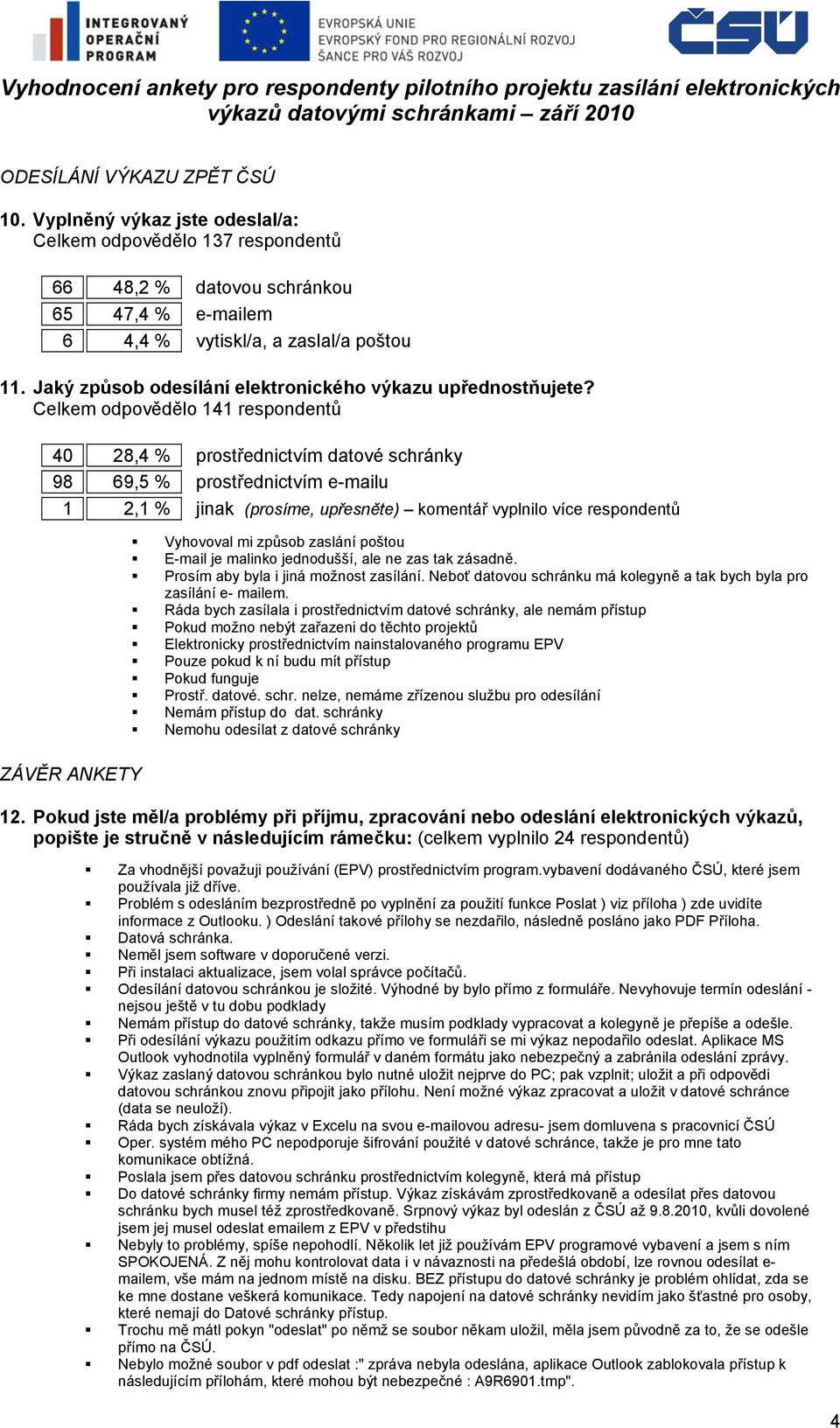 40 28,4 % prostřednictvím datové schránky 98 69,5 % prostřednictvím e-mailu 1 2,1 % jinak (prosíme, upřesněte) komentář vyplnilo více respondentů Vyhovoval mi způsob zaslání poštou E-mail je malinko