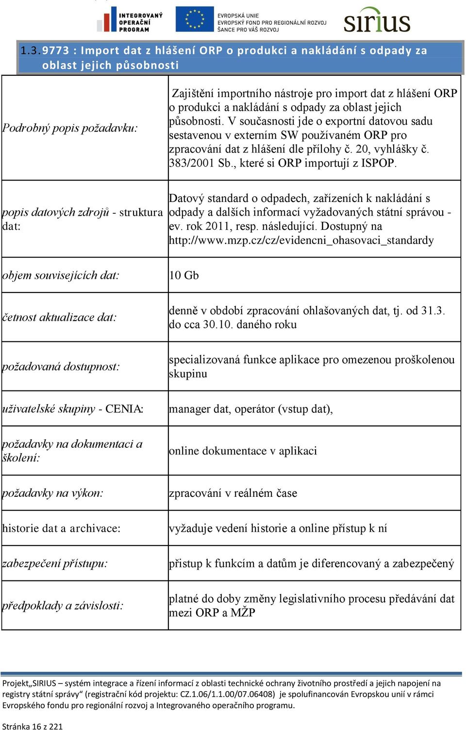 383/2001 Sb., které si ORP importují z ISPOP. popis datových zdrojů - struktura dat: Datový standard o odpadech, zařízeních k nakládání s odpady a dalších informací vyžadovaných státní správou - ev.