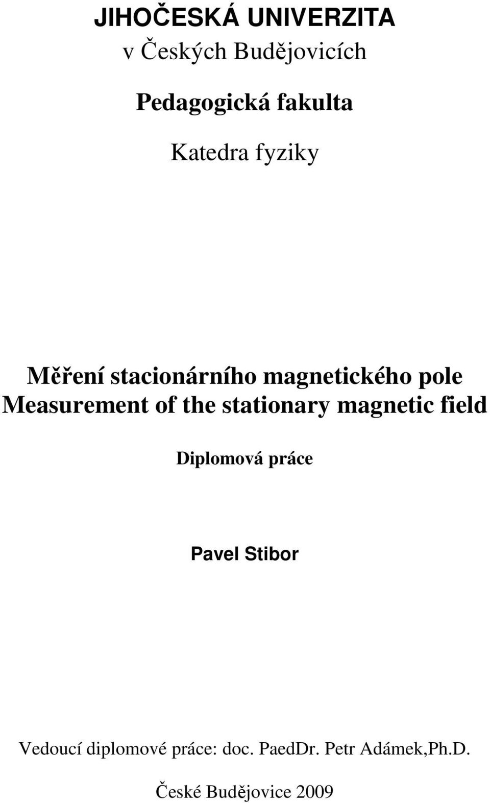 of the stationay magnetic field Diplomová páce Pavel Stibo