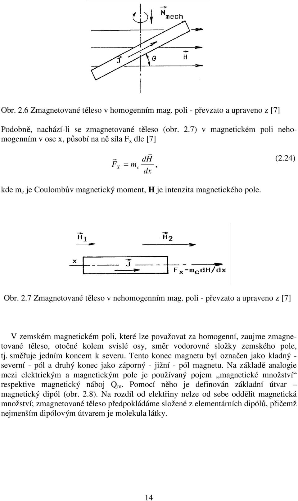 poli - převzato a upaveno z [7] V zemském magnetickém poli, kteé lze považovat za homogenní, zaujme zmagnetované těleso, otočné kolem svislé osy, smě vodoovné složky zemského pole, tj.