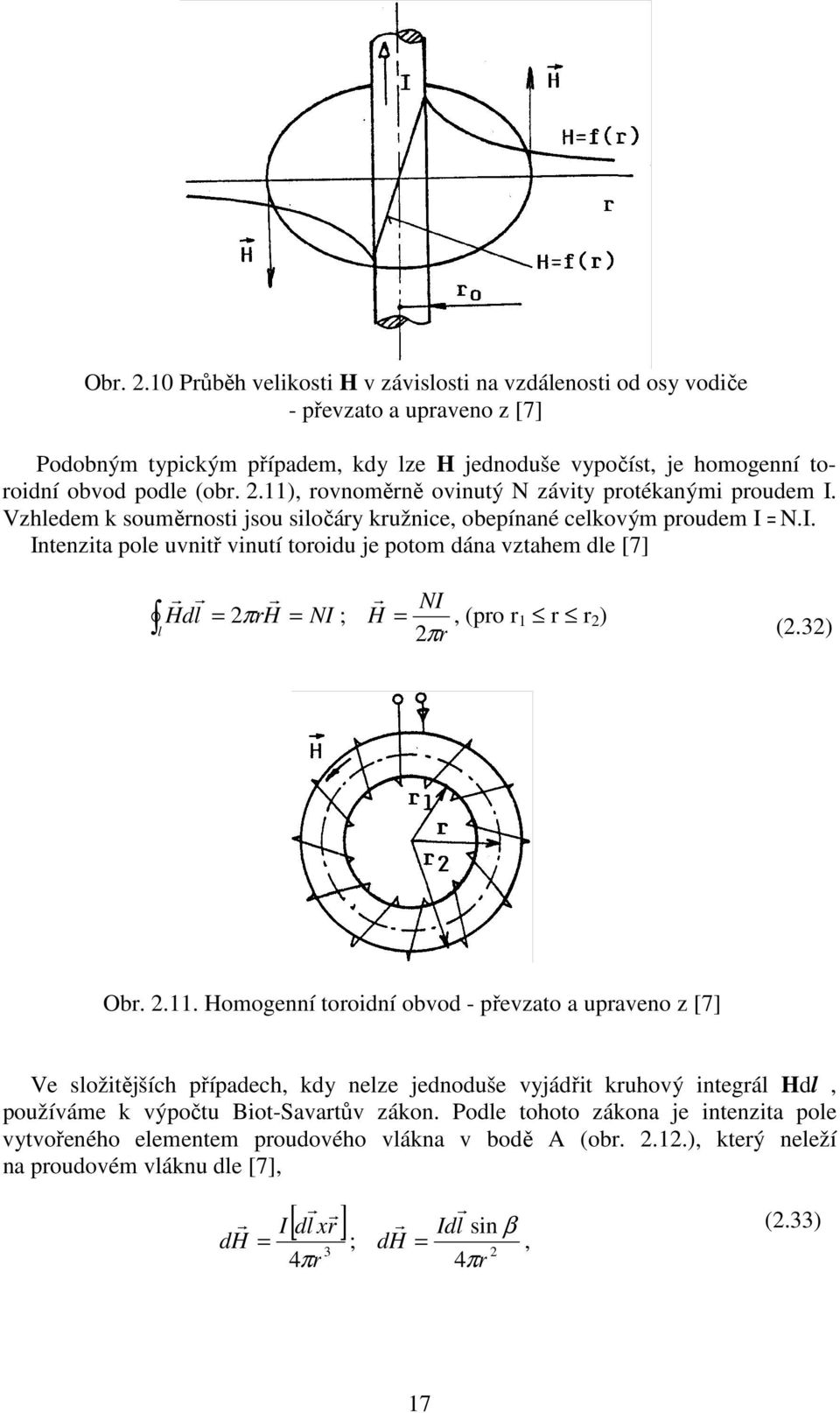 Homogenní tooidní obvod - převzato a upaveno z [7] Ve složitějších případech, kdy nelze jednoduše vyjádřit kuhový integál Hdl, používáme k výpočtu Biot-Savatův zákon.