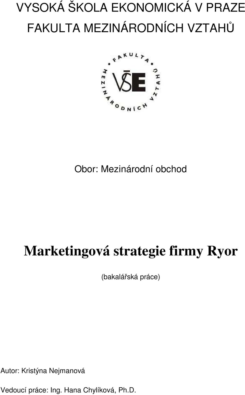 Marketingová strategie firmy Ryor (bakalářská
