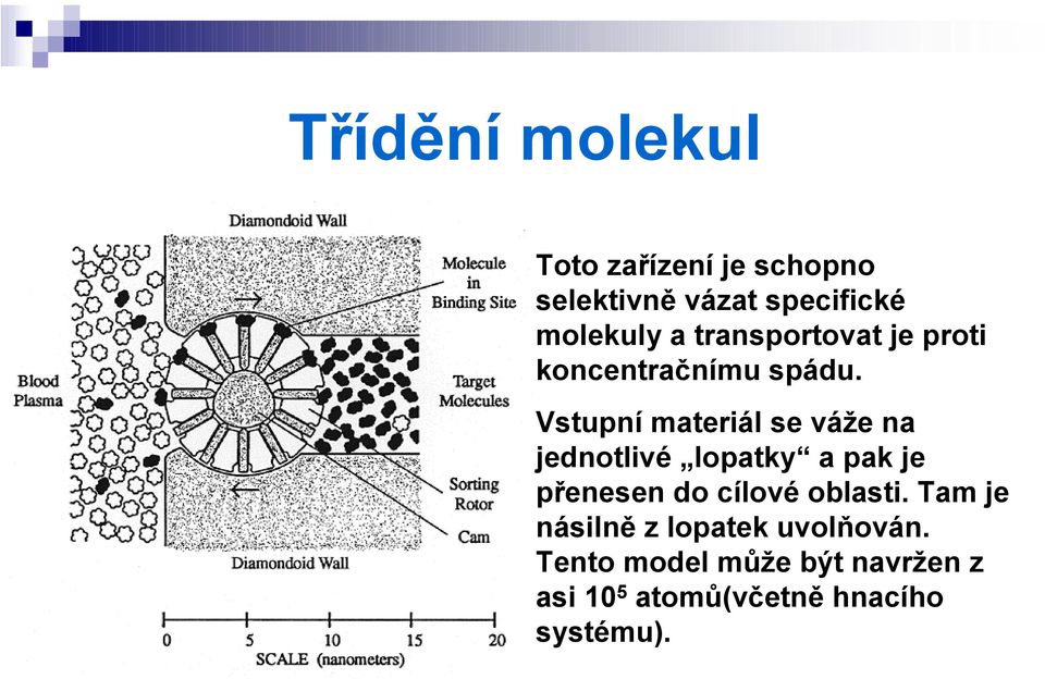 Vstupní materiál se váže na jednotlivé lopatky a pak je přenesen do cílové