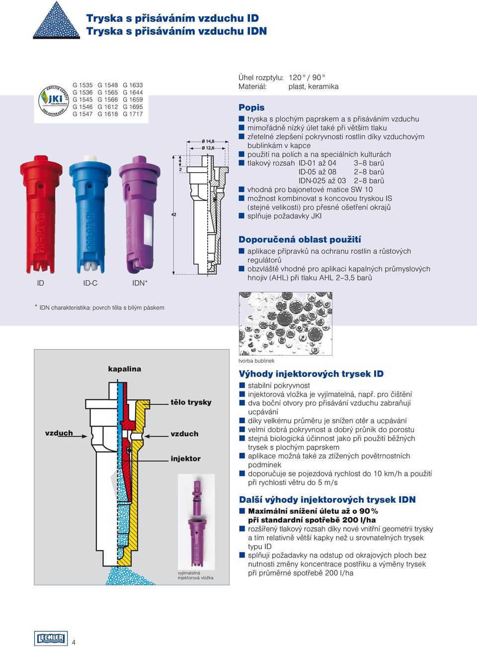 rozsah ID-01 až 04 38 barů ID-05 až 08 28 barů IDN-025 až 03 28 barů vhodná pro bajonetové matice SW 10 možnost kombinovat s koncovou tryskou IS (stejné velikosti) pro přesné ošetření okrajů splňuje