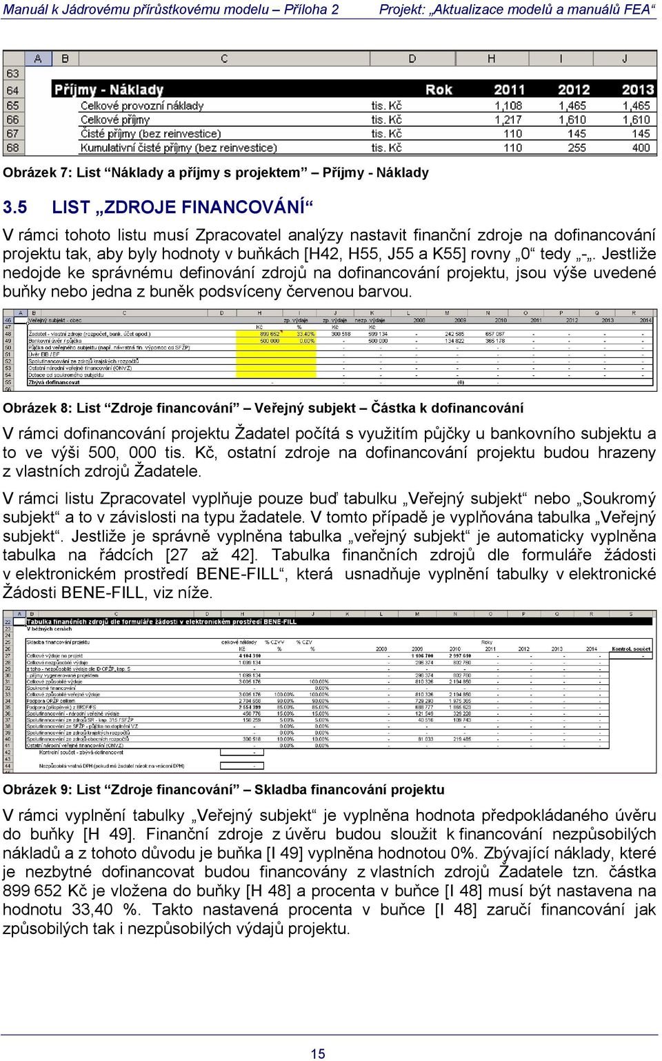 Jestliže nedojde ke správnému definování zdrojů na dofinancování projektu, jsou výše uvedené buňky nebo jedna z buněk podsvíceny červenou barvou.