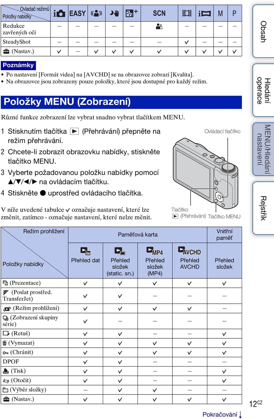 1 Stisknutím tlačítka (Přehrávání) přepněte na režim přehrávání. 2 Chcete-li zobrazit obrazovku nabídky, stiskněte tlačítko MENU.