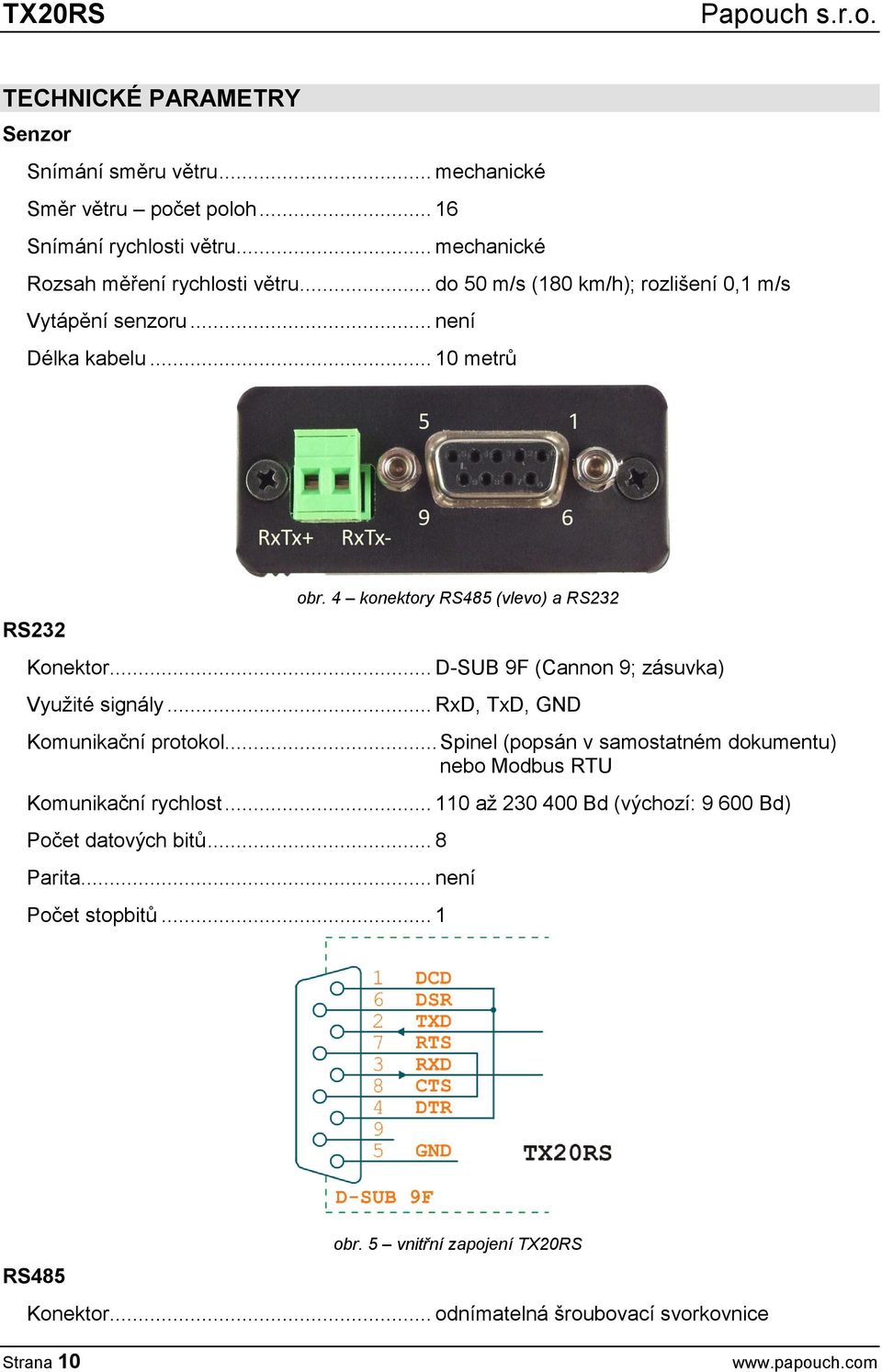 .. D-SUB 9F (Cannon 9; zásuvka) Využité signály... RxD, TxD, GND Komunikační protokol... Spinel (popsán v samostatném dokumentu) nebo Modbus RTU Komunikační rychlost.