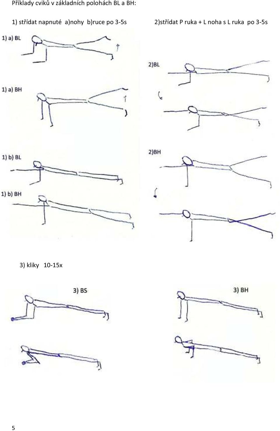 b)ruce po 3-5s 2)střídat P ruka + L