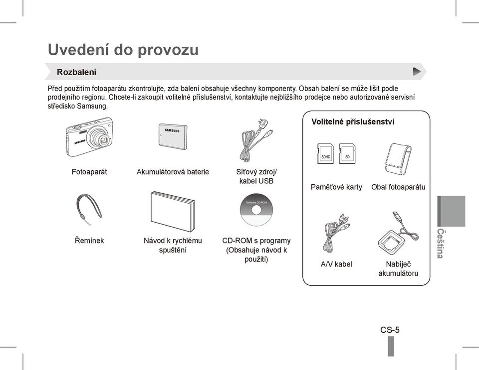 Chcete-li zakoupit volitelné příslušenství, kontaktujte nejbližšího prodejce nebo autorizované servisní středisko Samsung.