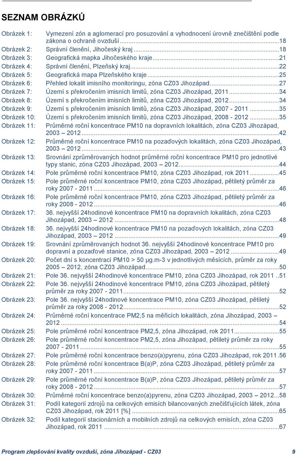 ..25 Obrázek 6: Přehled lokalit imisního monitoringu, zóna CZ03 Jihozápad...27 Obrázek 7: Území s překročením imisních limitů, zóna CZ03 Jihozápad, 2011.