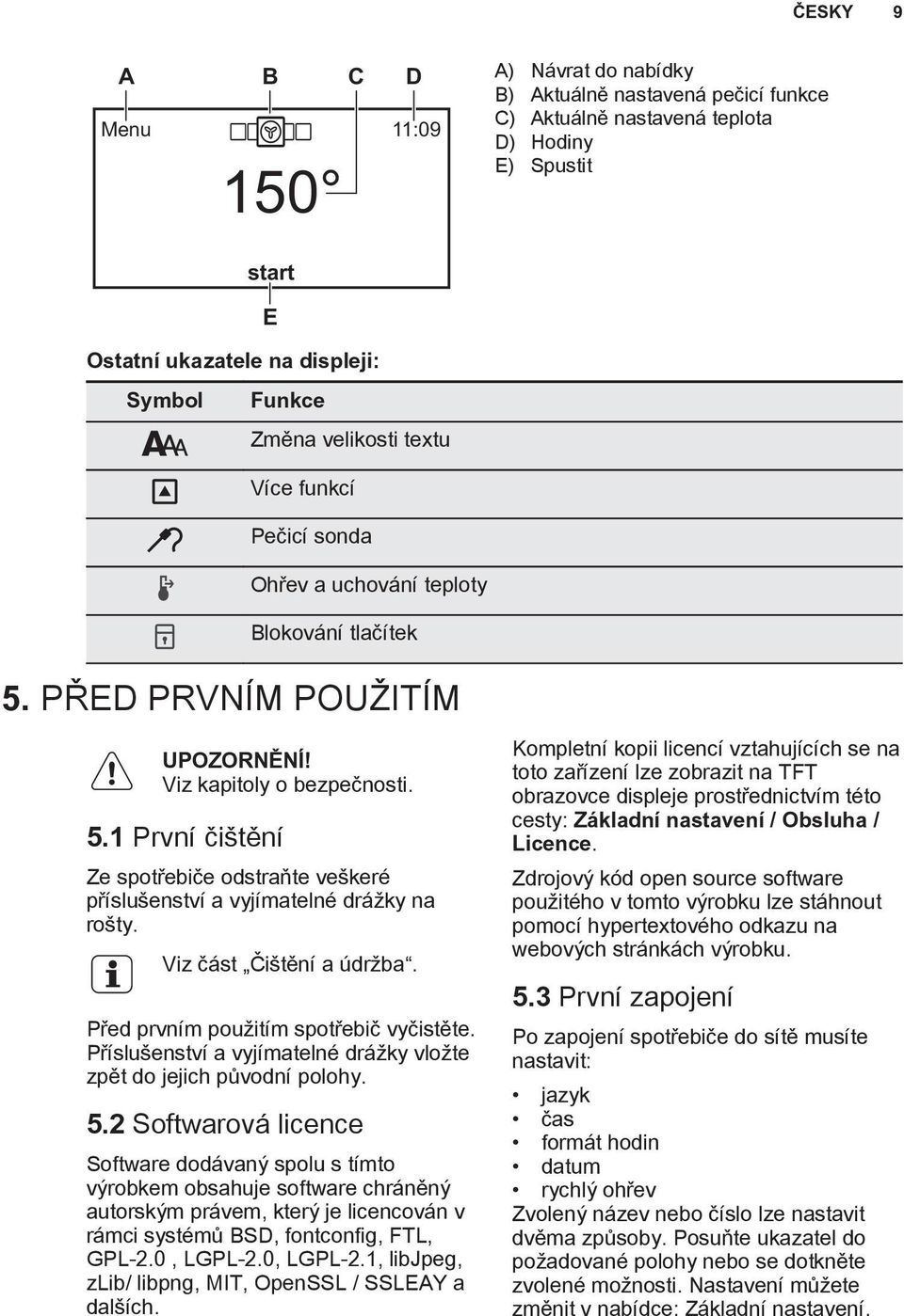 Viz část Čištění a údržba. Před prvním použitím spotřebič vyčistěte. Příslušenství a vyjímatelné drážky vložte zpět do jejich původní polohy. 5.