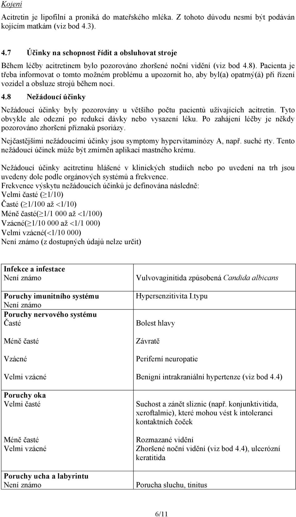 Pacienta je třeba informovat o tomto možném problému a upozornit ho, aby byl(a) opatrný(á) při řízení vozidel a obsluze strojů během noci. 4.