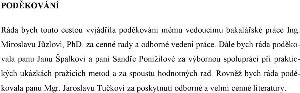 Dále bych ráda poděkovala panu Janu Špalkovi a paní Sandře Ponížilové za výbornou spolupráci při