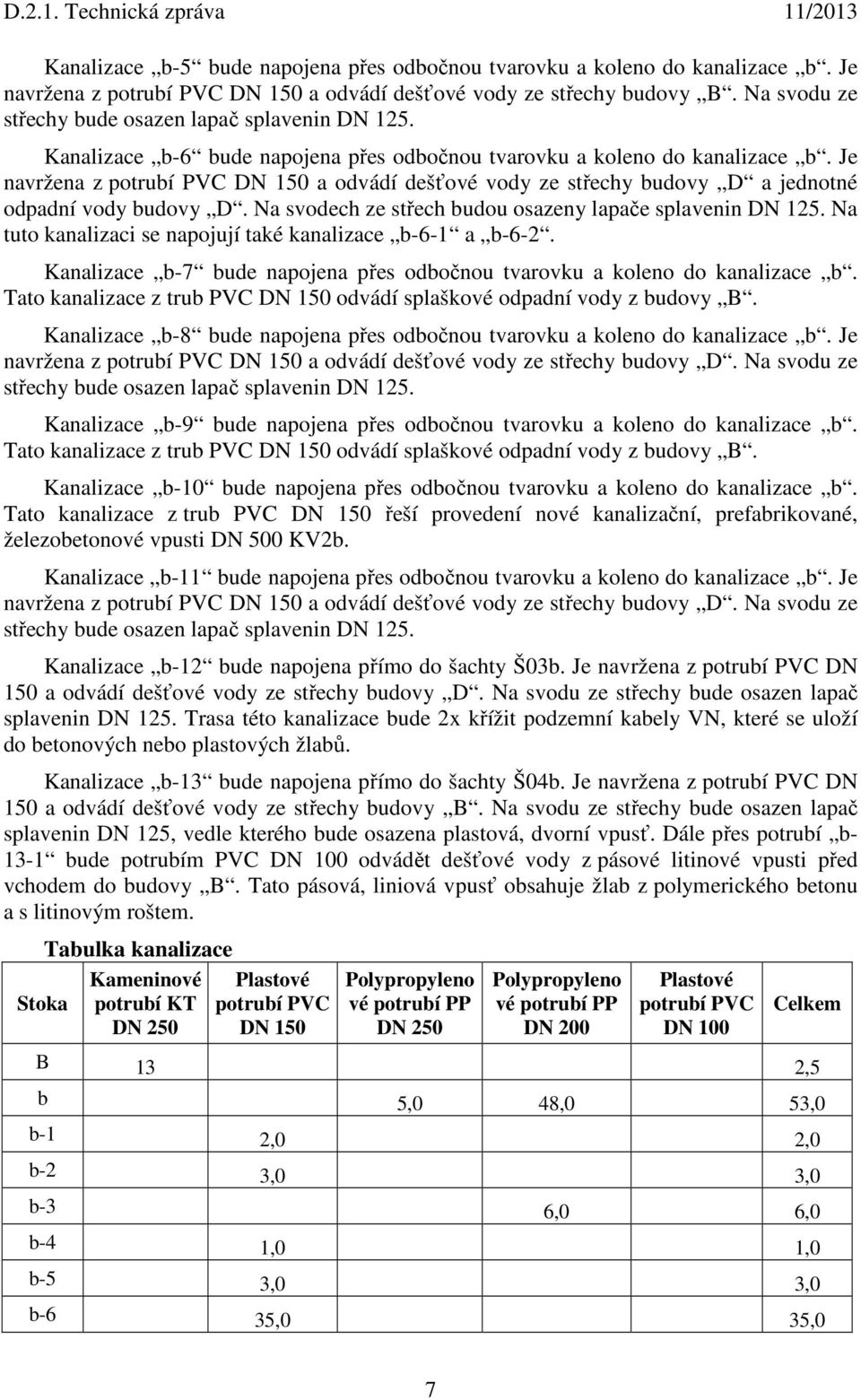 Je navržena z potrubí PVC DN 150 a odvádí dešťové vody ze střechy budovy D a jednotné odpadní vody budovy D. Na svodech ze střech budou osazeny lapače splavenin DN 125.