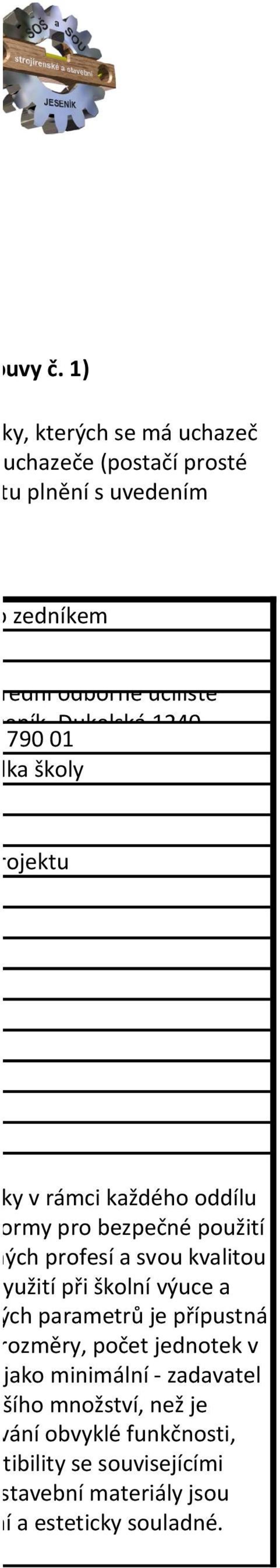 Jeseník, Dukelská 124 ník 79 1 itelka školy r projektu ložky v rámci každého oddílu lé normy pro bezpečné použití eslných profesí a