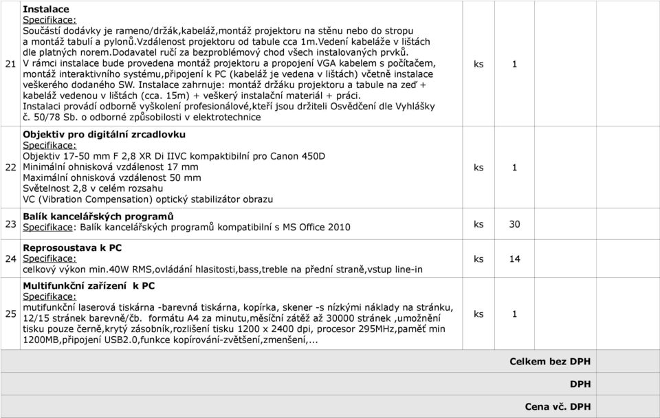 V rámci instalace bude provedena montáž projektoru a propojení VGA kabelem s počítačem, montáž interaktivního systému,připojení k PC (kabeláž je vedena v lištách) včetně instalace veškerého dodaného