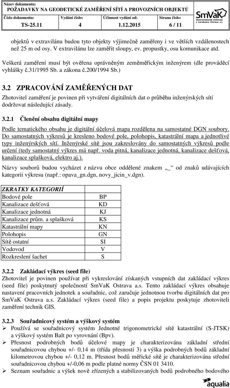 2 ZPRACOVÁNÍ ZAMĚŘENÝCH DAT Zhotovitel zaměření je povinen při vytváření digitálních dat o průběhu inženýrských sítí dodržovat následující zásady. 3.2.1 Členění obsahu digitální mapy Podle tematického obsahu je digitální účelová mapa rozdělena na samostatné DGN soubory.