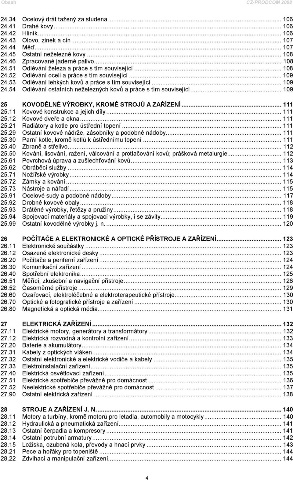 .. 109 24.54 Odlévání ostatních neželezných kovů a práce s tím související... 109 25 KOVODĚLNÉ VÝROBKY, KROMĚ STROJŮ A ZAŘÍZENÍ... 111 25.11 Kovové konstrukce a jejich díly... 111 25.12 Kovové dveře a okna.