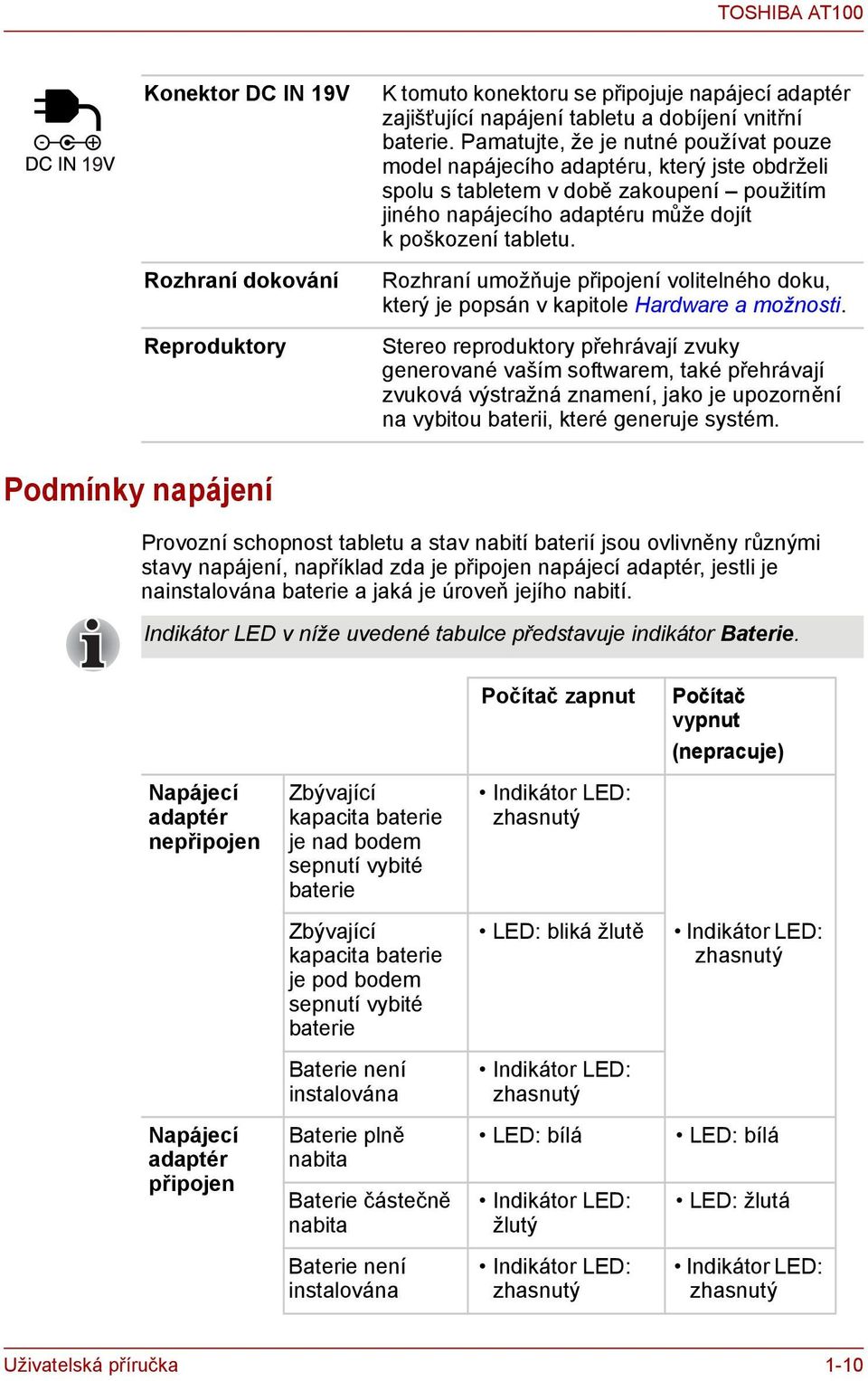 Rozhraní umožňuje připojení volitelného doku, který je popsán v kapitole Hardware a možnosti.