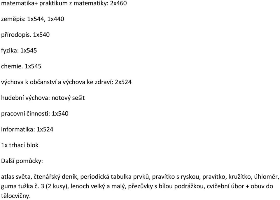 pomůcky: atlas světa, čtenářský deník, periodická tabulka prvků, pravítko s ryskou, pravítko,