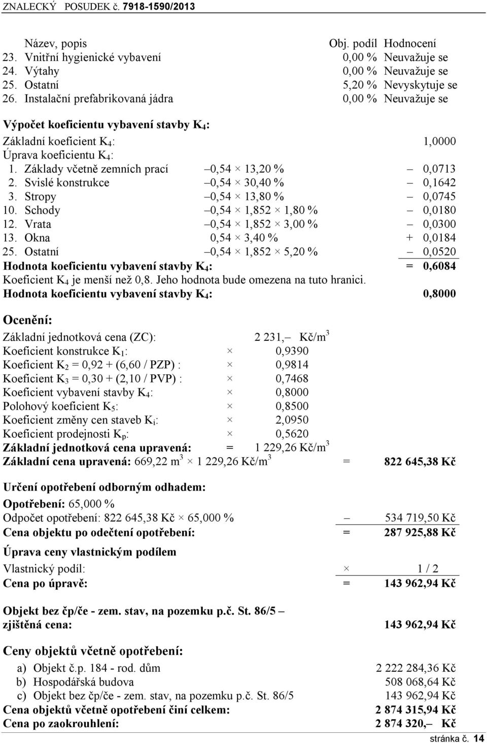 Základy včetně zemních prací 0,54 13,20 % 0,0713 2. Svislé konstrukce 0,54 30,40 % 0,1642 3. Stropy 0,54 13,80 % 0,0745 10. Schody 0,54 1,852 1,80 % 0,0180 12. Vrata 0,54 1,852 3,00 % 0,0300 13.