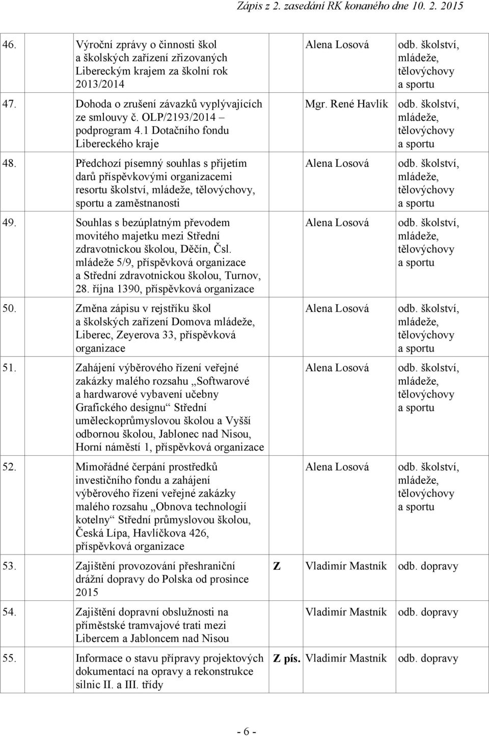 Souhlas s bezúplatným převodem movitého majetku mezi Střední zdravotnickou školou, Děčín, Čsl. mládeže 5/9, a Střední zdravotnickou školou, Turnov, 28. října 390, 50.