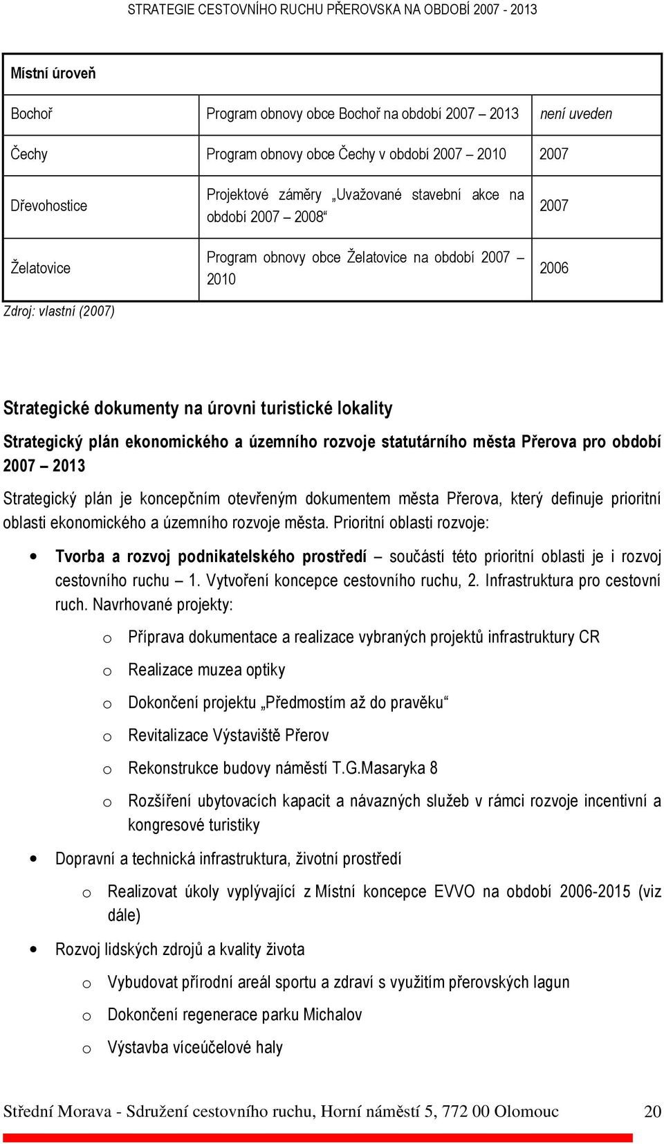 rozvoje statutárního města Přerova pro období 2007 2013 Strategický plán je koncepčním otevřeným dokumentem města Přerova, který definuje prioritní oblasti ekonomického a územního rozvoje města.