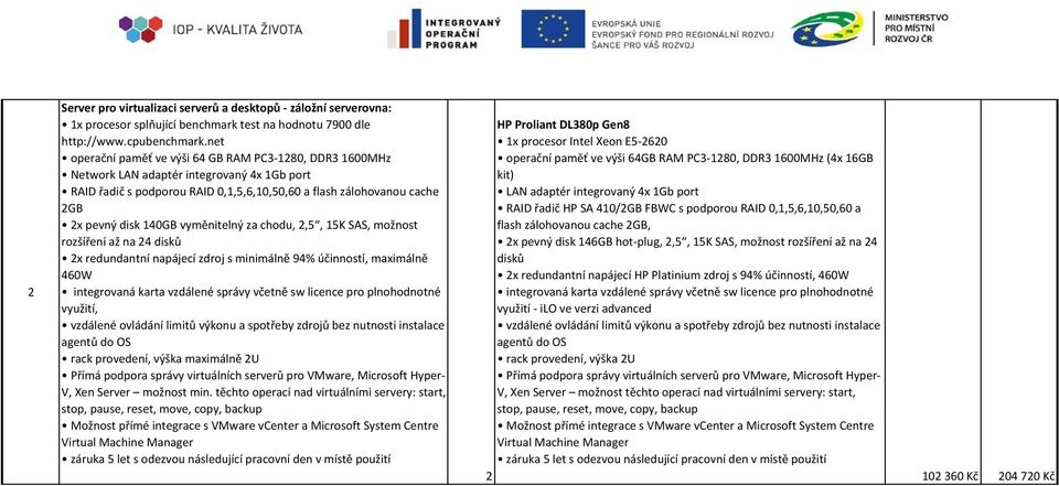 vyměnitelný za chodu, 2,5, 5K SAS, možnost rozšíření až na 24 disků s minimálně 94% účinností, maximálně 460W využití, rack provedení, výška maximálně 2U V, Xen Server možnost min.