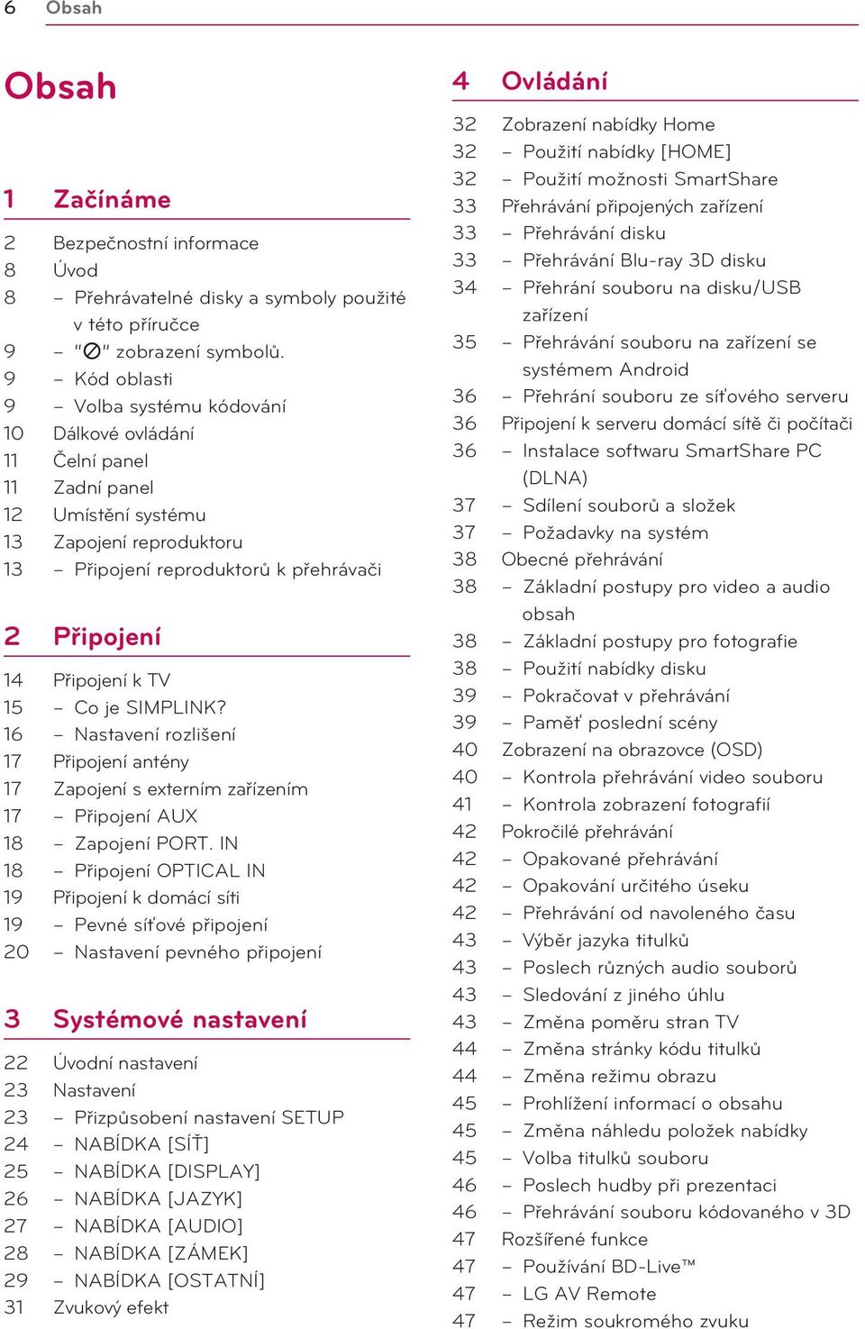 TV 15 Co je SIMPLINK? 16 Nastavení rozlišení 17 Připojení antény 17 Zapojení s externím zařízením 17 Připojení AUX 18 Zapojení PORT.