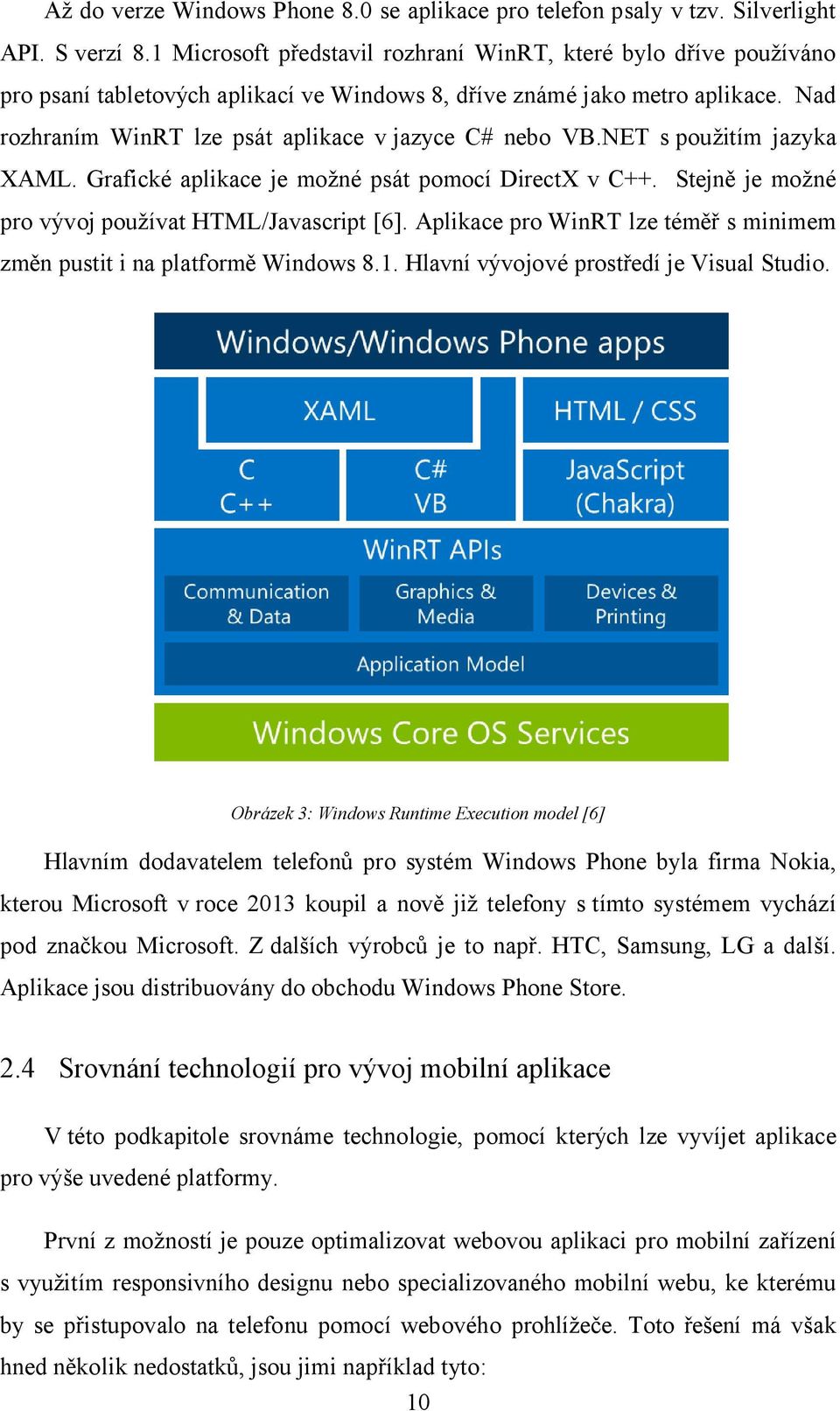 Nad rozhraním WinRT lze psát aplikace v jazyce C# nebo VB.NET s použitím jazyka XAML. Grafické aplikace je možné psát pomocí DirectX v C++. Stejně je možné pro vývoj používat HTML/Javascript [6].