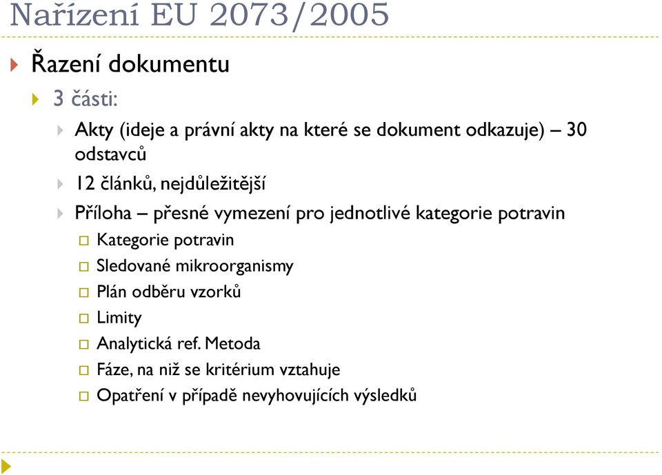 jednotlivé kategorie potravin Kategorie potravin Sledované mikroorganismy Plán odběru vzorků