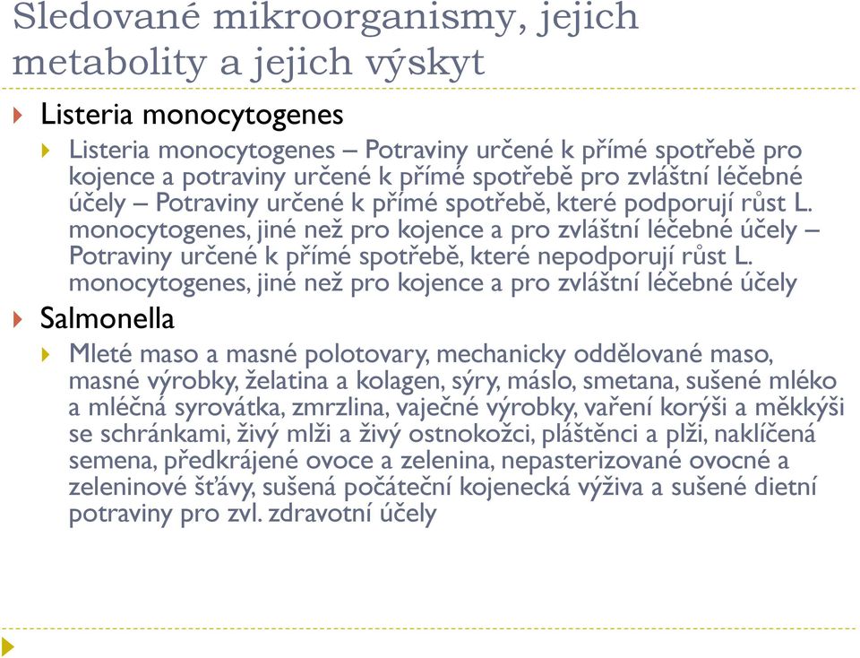 monocytogenes, jiné než pro kojence a pro zvláštní léčebné účely Potraviny určené k přímé spotřebě, které nepodporují růst L.