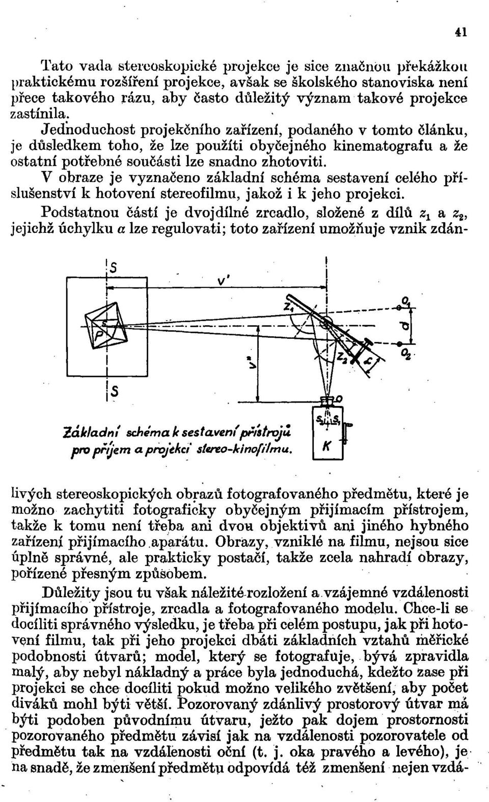 V obraze je vyznačeno základní schéma sestavení celého příslušenství k hotovení stereofilmu, jakož i k jeho projekci.