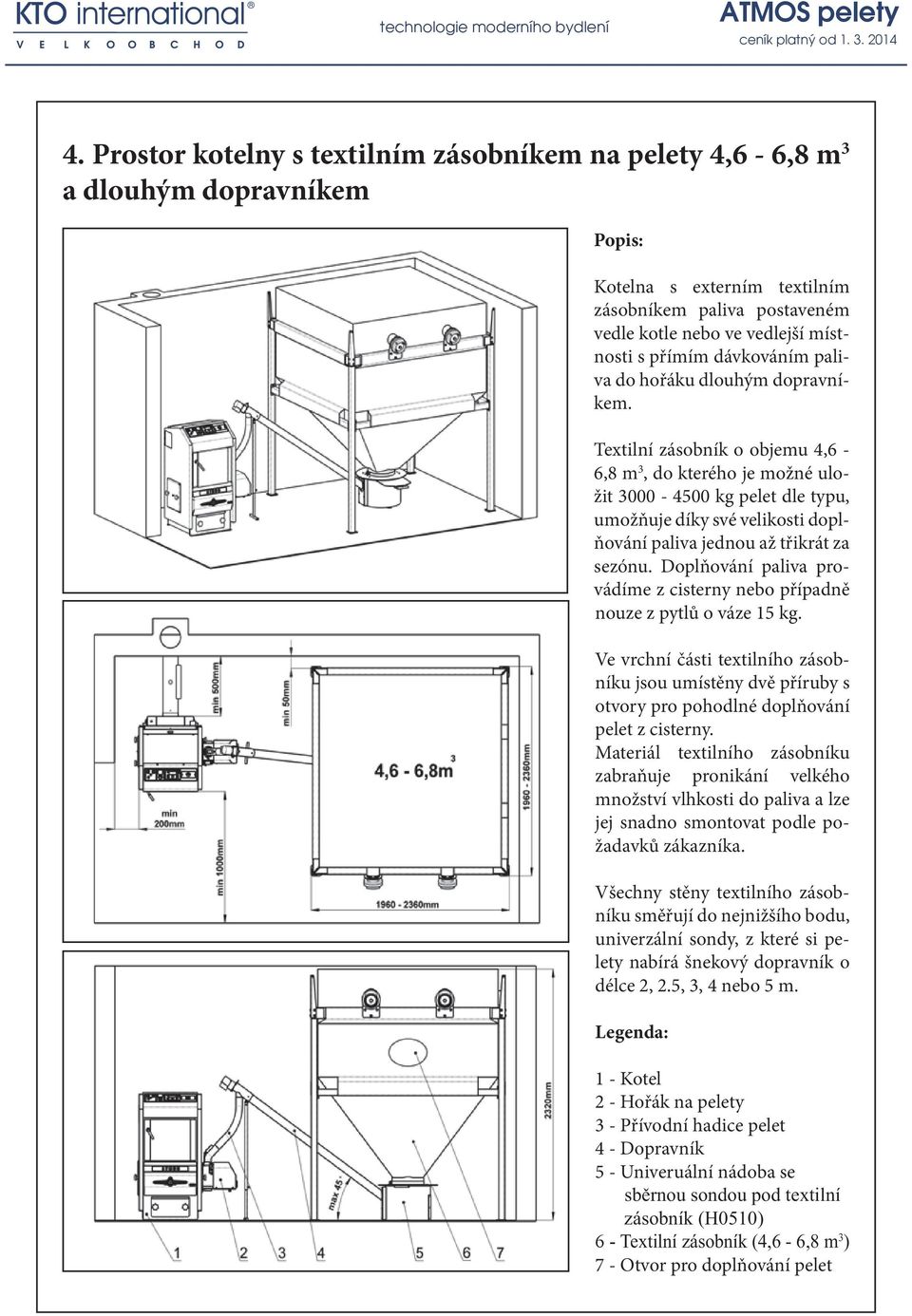 Textilní zásobník o objemu 4,6-6,8 m 3, do kterého je možné uložit 3000-4500 kg pelet dle typu, umožňuje díky své velikosti doplňování paliva jednou až třikrát za sezónu.