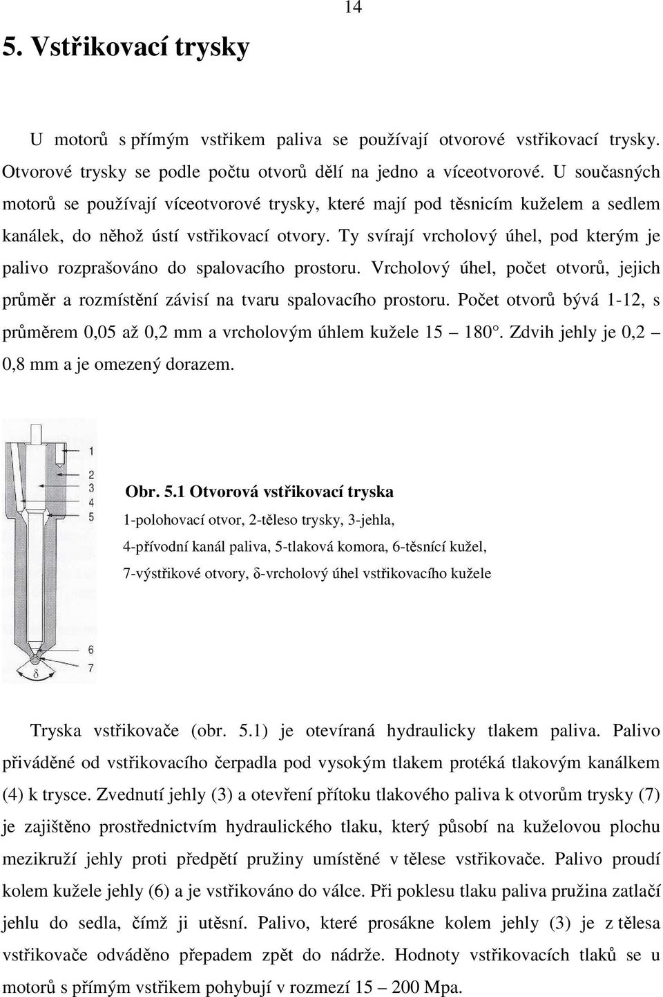 Ty svírají vrcholový úhel, pod kterým je palivo rozprašováno do spalovacího prostoru. Vrcholový úhel, počet otvorů, jejich průměr a rozmístění závisí na tvaru spalovacího prostoru.