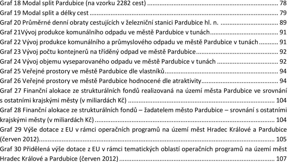 .. 91 Graf 23 Vývoj počtu kontejnerů na tříděný odpad ve městě Pardubice... 92 Graf 24 Vývoj objemu vyseparovaného odpadu ve městě Pardubice v tunách.