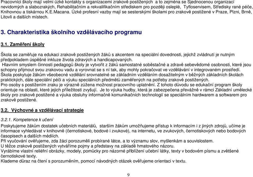 Charakteristika školního vzdělávacího programu 3.1.