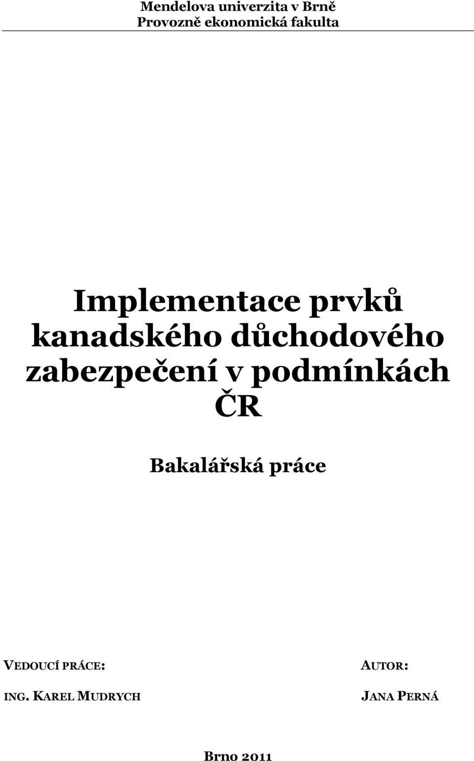 zabezpečení v podmínkách ČR Bakalářská práce