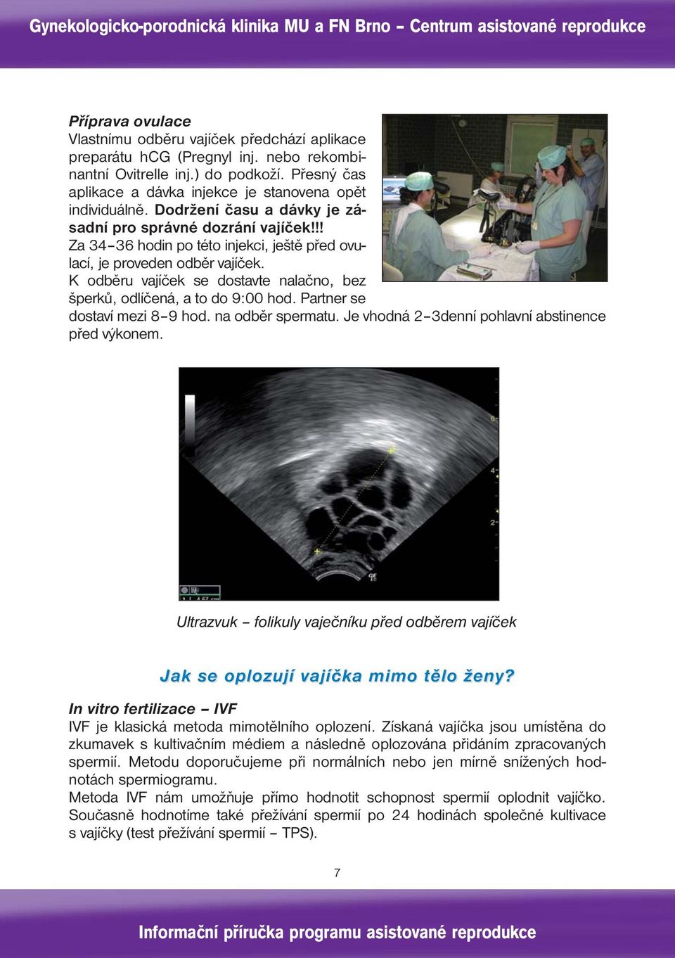!! Za 34 36 hodin po této injekci, ještě před ovulací, je proveden odběr vajíček. K odběru vajíček se dostavte nalačno, bez šper ků, odlíčená, a to do 9:00 hod. Partner se dostaví mezi 8 9 hod.