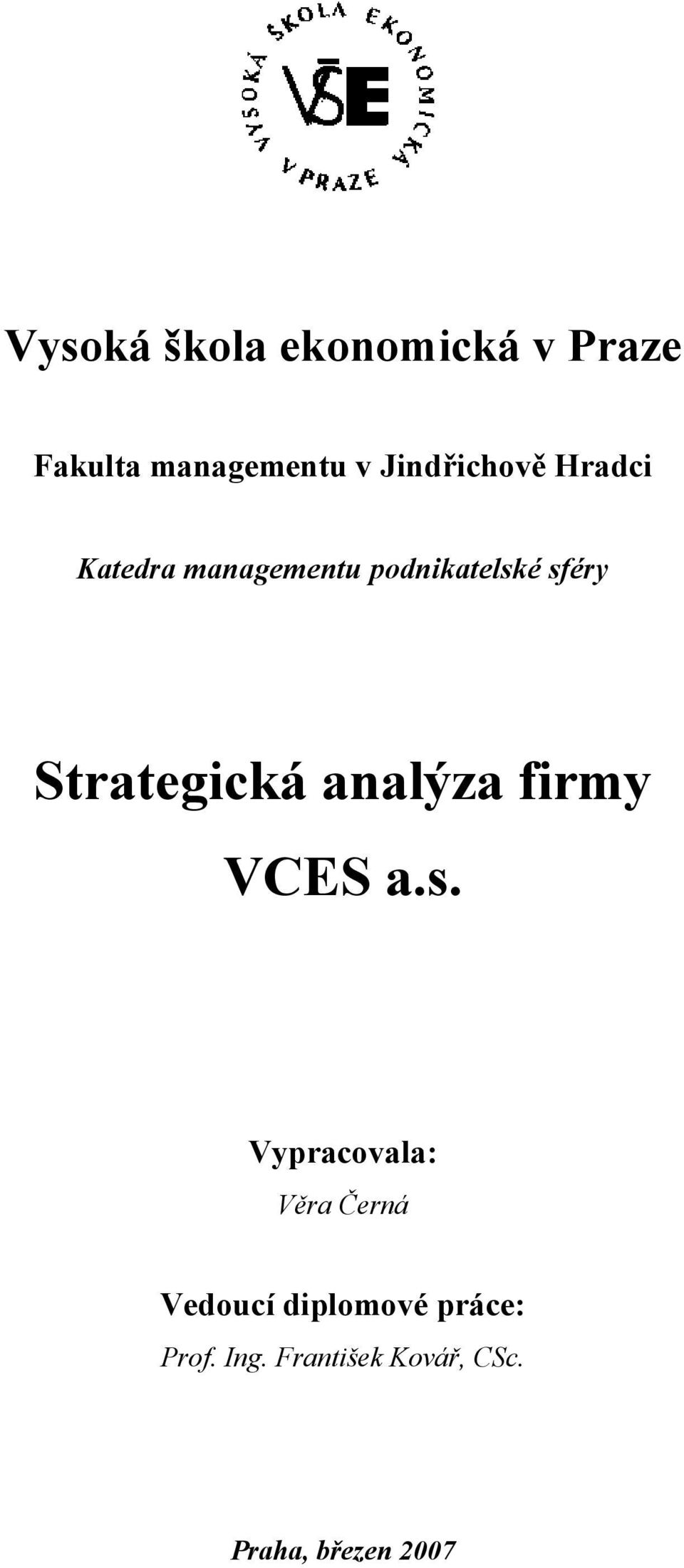 Strategická analýza firmy VCES a.s.
