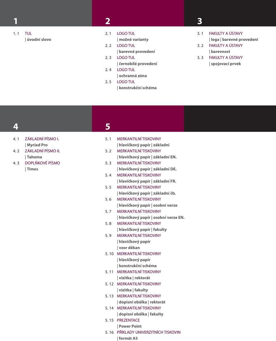 3 DOPLŇKOVÉ PÍSMO Times 5. 1 hlavičkový papír základní 5. 2 hlavičkový papír základní EN. 5. 3 hlavičkový papír základní DE. 5. 4 hlavičkový papír základní FR. 5. 5 hlavičkový papír základní čb. 5. 6 hlavičkový papír osobní verze 5.