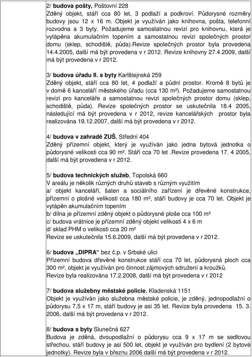 4.2005, další má být provedena v r 2012. Revize knihovny 27.4.2009, další má být provedena v r 2012. 3/ budova úřadu II.