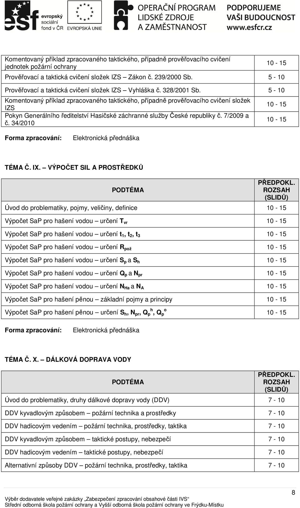 5-10 Komentovaný příklad zpracovaného taktického, případně prověřovacího cvičení složek IZS Pokyn Generálního ředitelství Hasičské záchranné služby České republiky č. 7/2009 a č. 34/2010 TÉMA Č. IX.