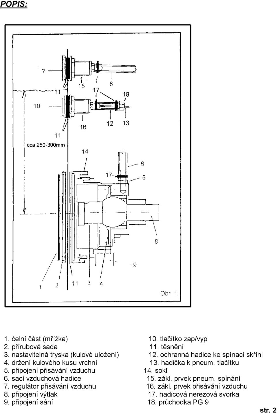 hadička k pneum. tlačítku 5. připojení přisávání vzduchu 14. sokl 6. sací vzduchová hadice 15. zákl. prvek pneum.