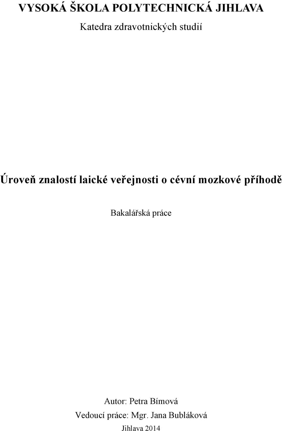 veřejnosti o cévní mozkové příhodě Bakalářská práce